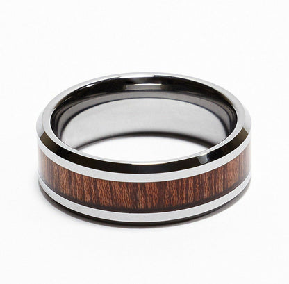 8mm Tungsten Carbide Rosewood Inlay Wedding Ring Comfort Fit