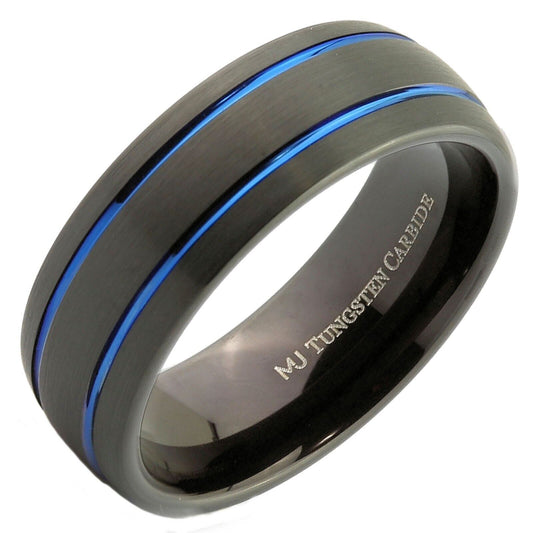 Black Plated Tungsten Carbide 6mm or 8mm Ring with Choice of Stripe Colors