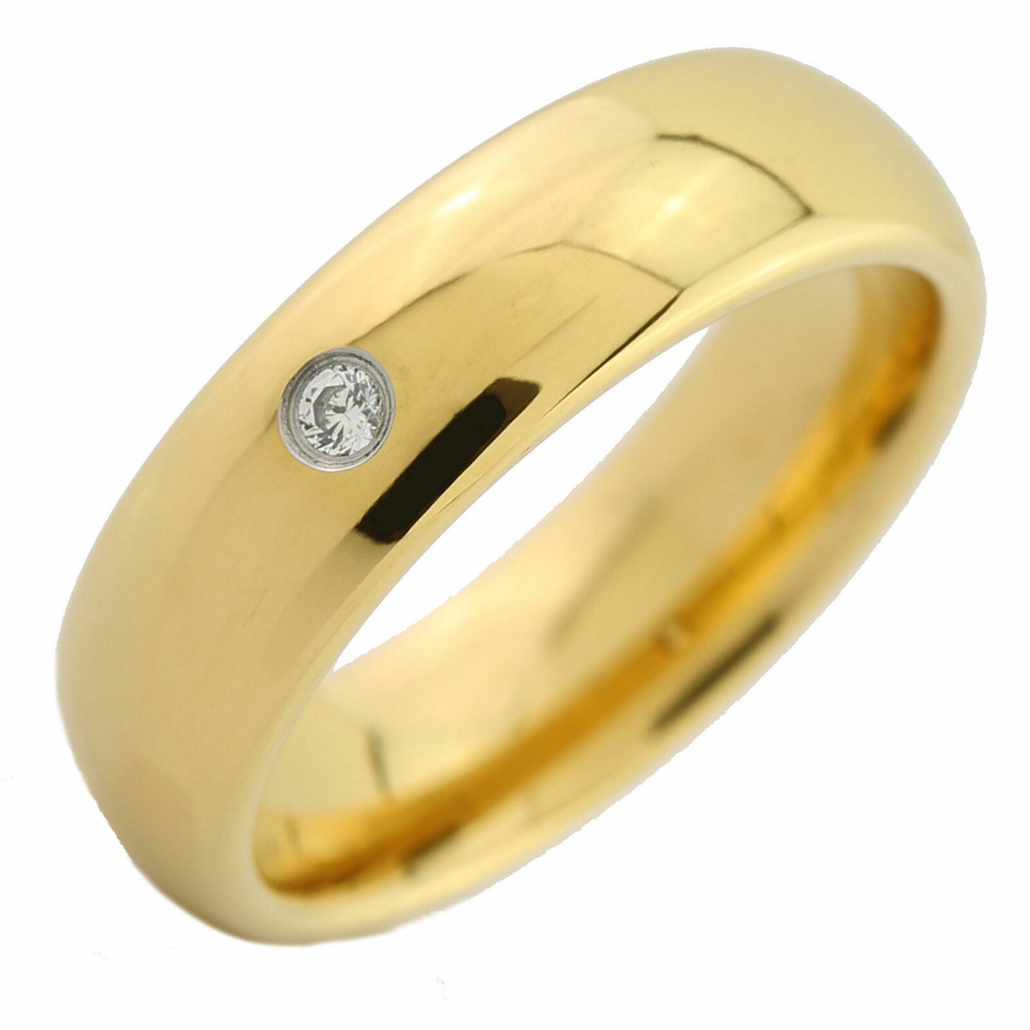 4, 6 or 8mm Gold Plated Tungsten Carbide Band Classic Half Dome Single CZ Ring