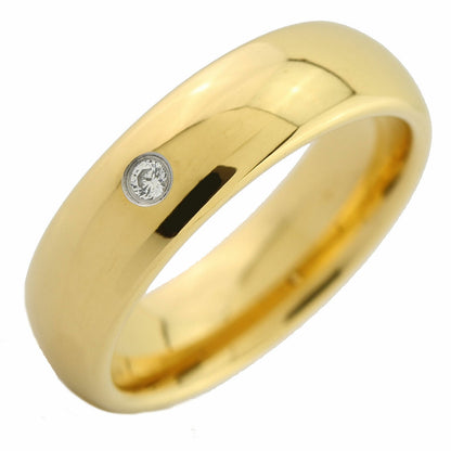 4, 6 or 8mm Gold Plated Tungsten Carbide Band Classic Half Dome Single CZ Ring