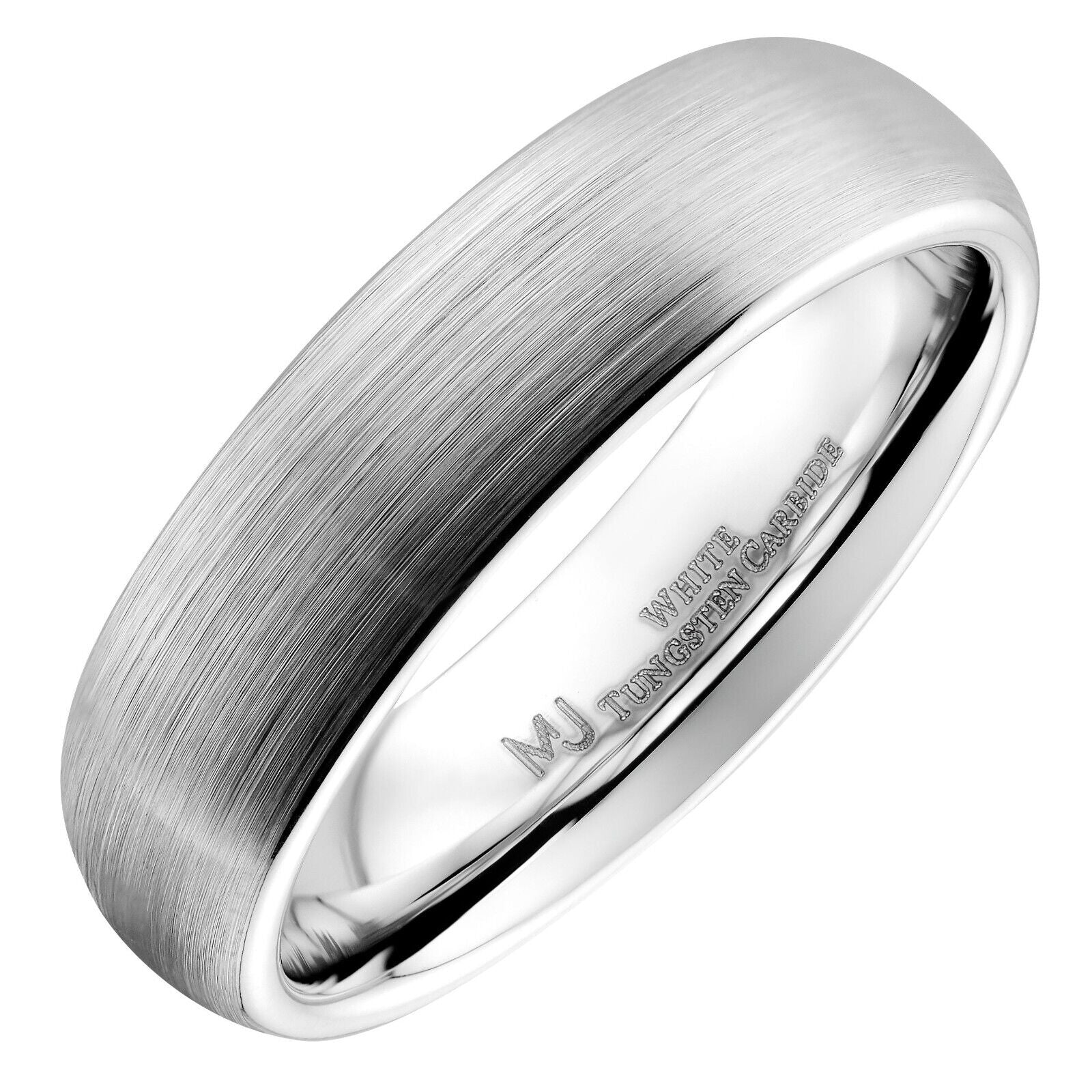 3mm or 6mm White Tungsten Carbide Brushed Domed Wedding Ring Size 10