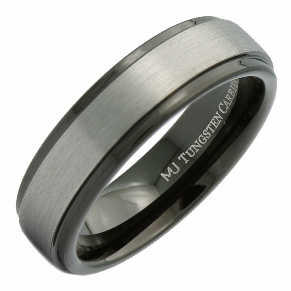 6 or 8mm Brushed Tungsten Carbide Wedding Band Plated Black Ring