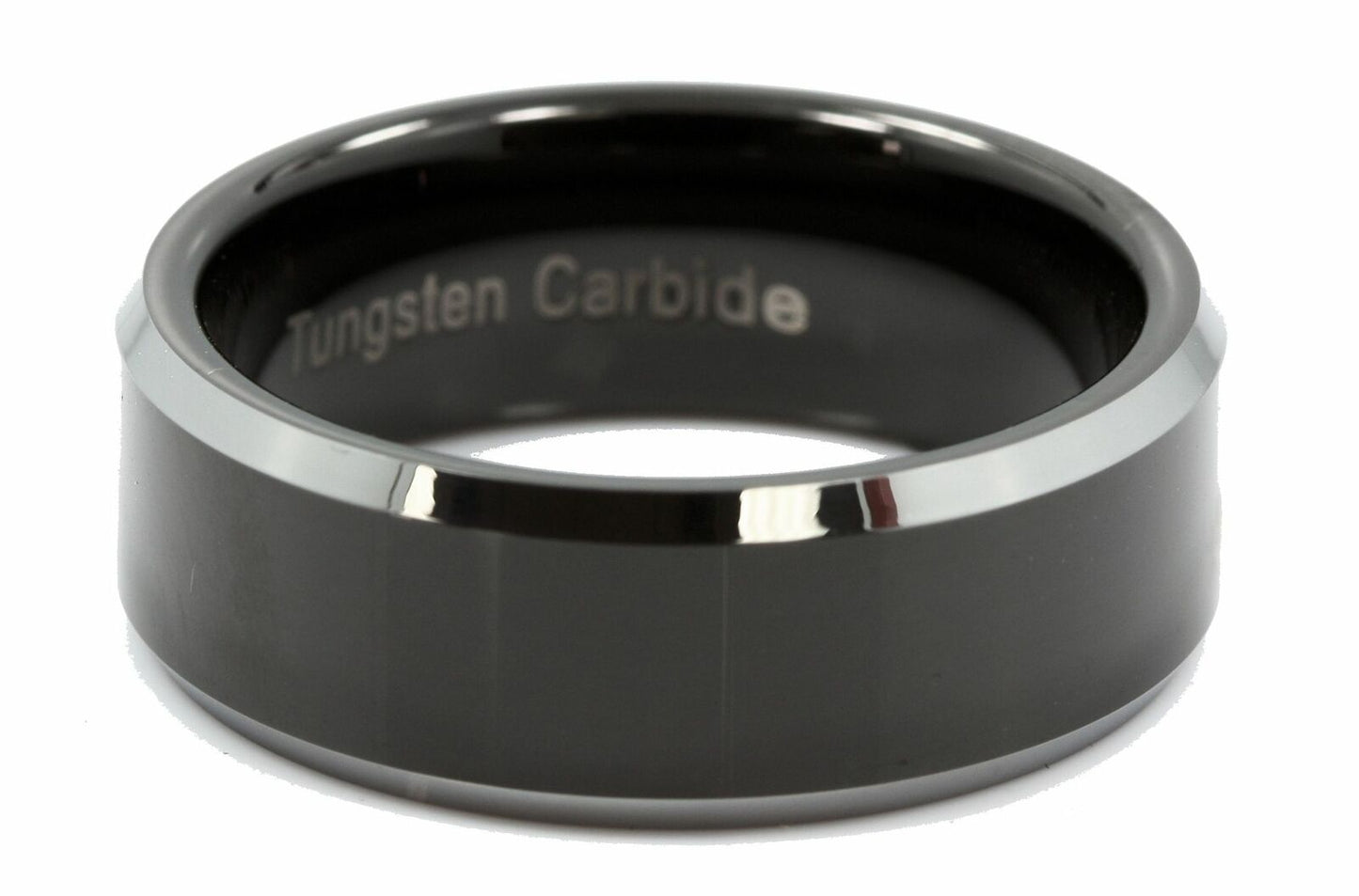 8MM Mirror Polish Black Tungsten Carbide Ring Silver Edge Wedding Band