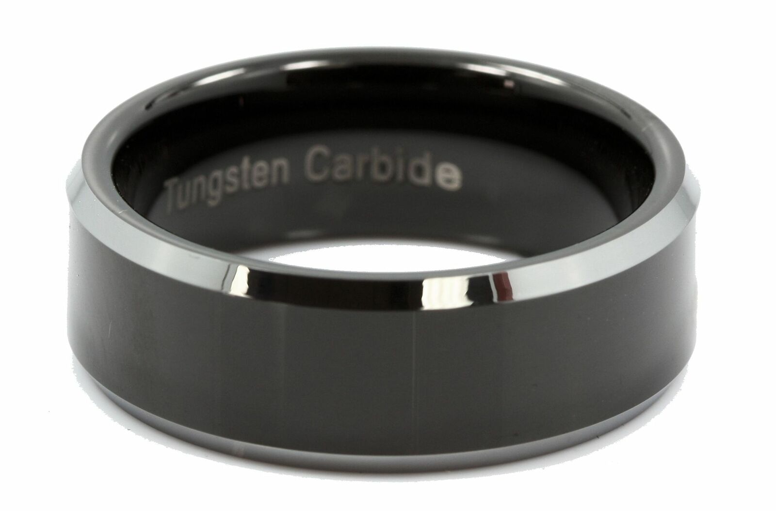 8MM Mirror Polish Black Tungsten Carbide Ring Silver Edge Wedding Band