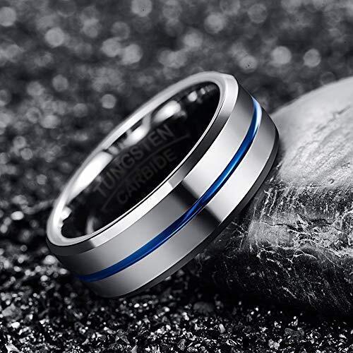 Tungsten Carbide 8mm Wedding Band Blue Striped Center Ring