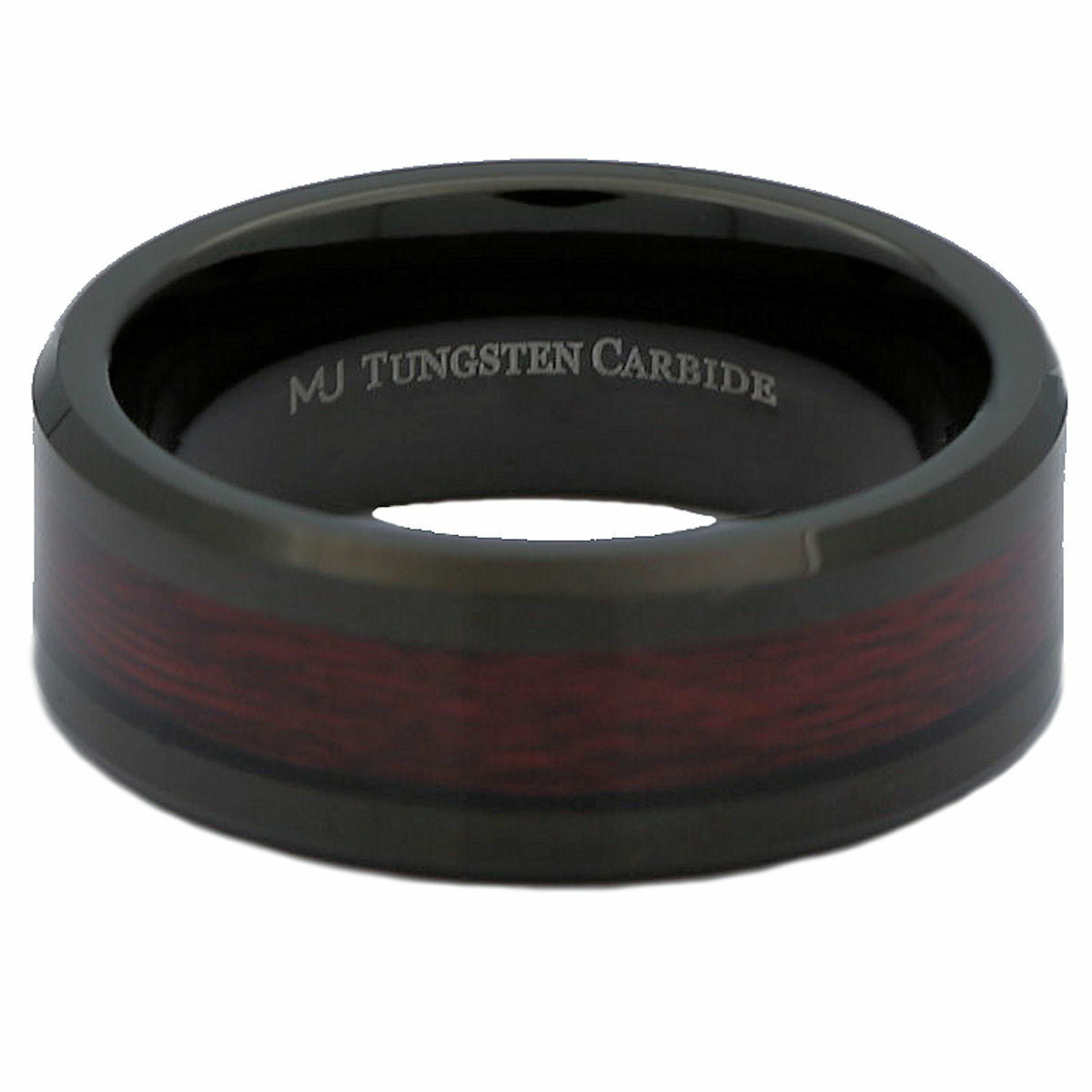 8mm Black Tungsten Carbide Wedding Band Koa Wood Inlay Ring