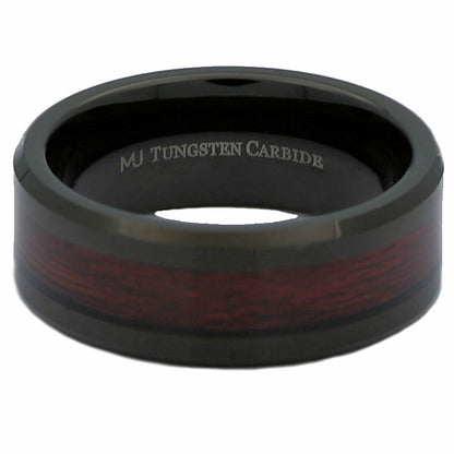 8mm Black Tungsten Carbide Wedding Band Koa Wood Inlay Ring
