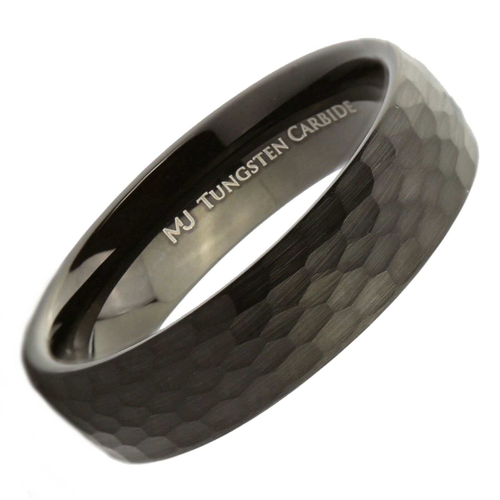 Tungsten Carbide 4, 6 or 8mm Band Brushed Hammered Pattern Black Plated Ring