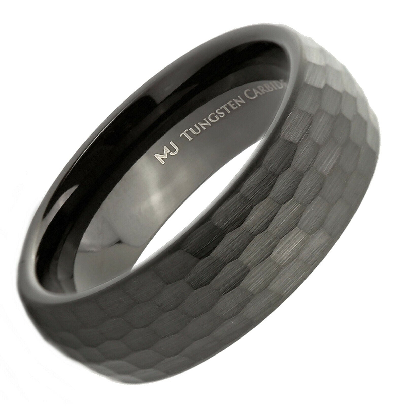 Tungsten Carbide 4, 6 or 8mm Band Brushed Hammered Pattern Black Plated Ring