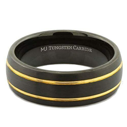 Rose Gold Plated or Gold Plated Stripes Tungsten Carbide Black Plated Ring