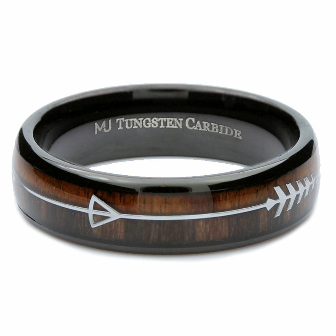 Koa & Pear Wood in Black Plated Tungsten Carbide Arrow Wedding Ring 6mm