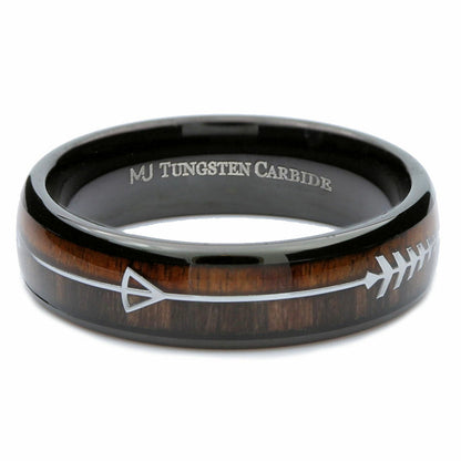 Koa & Pear Wood in Black Plated Tungsten Carbide Arrow Wedding Ring 6mm
