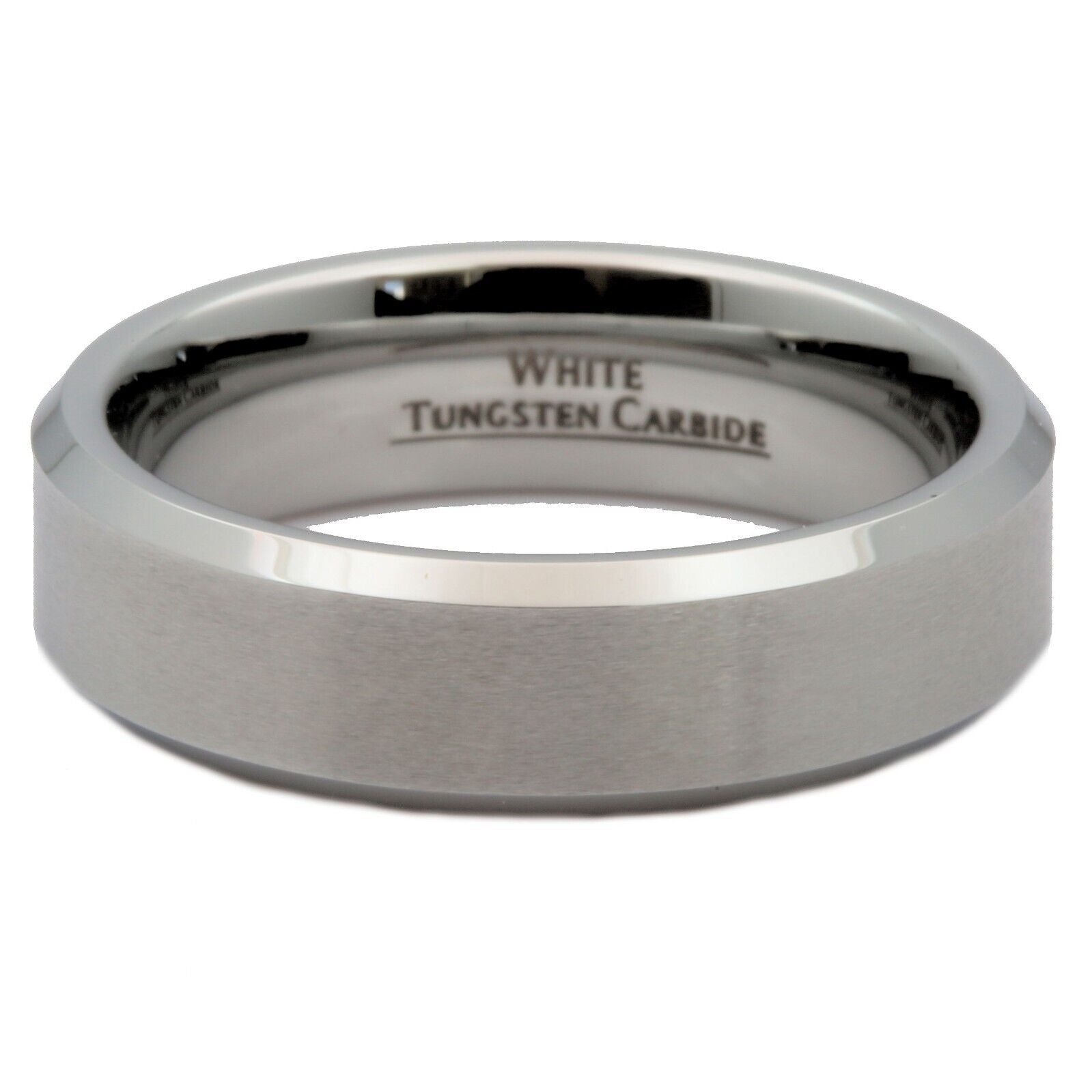 6mm Brushed White Tungsten Carbide Wedding Band Polished Edges Ring