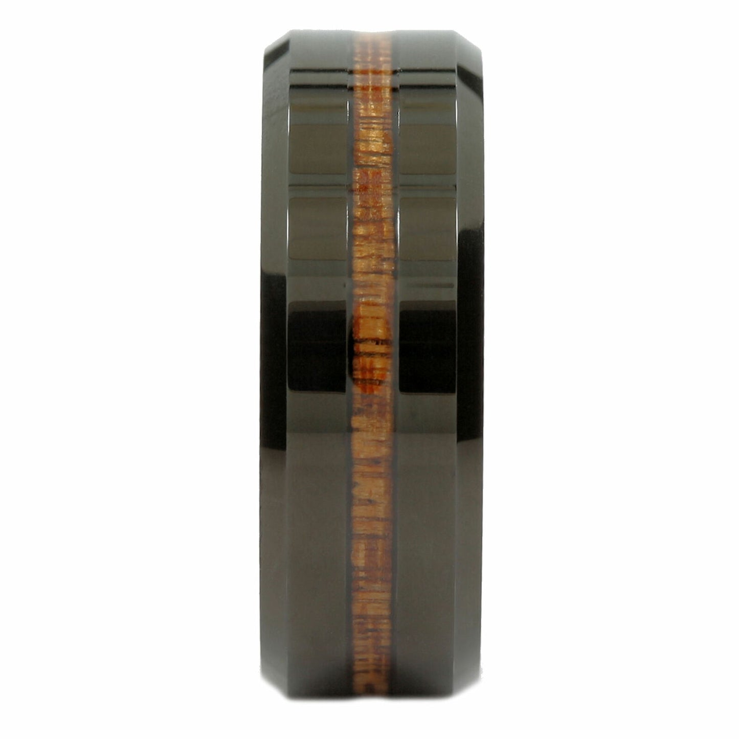 8mm Tungsten Carbide Wedding Band Black Plated Koa Wood Inlay Ring