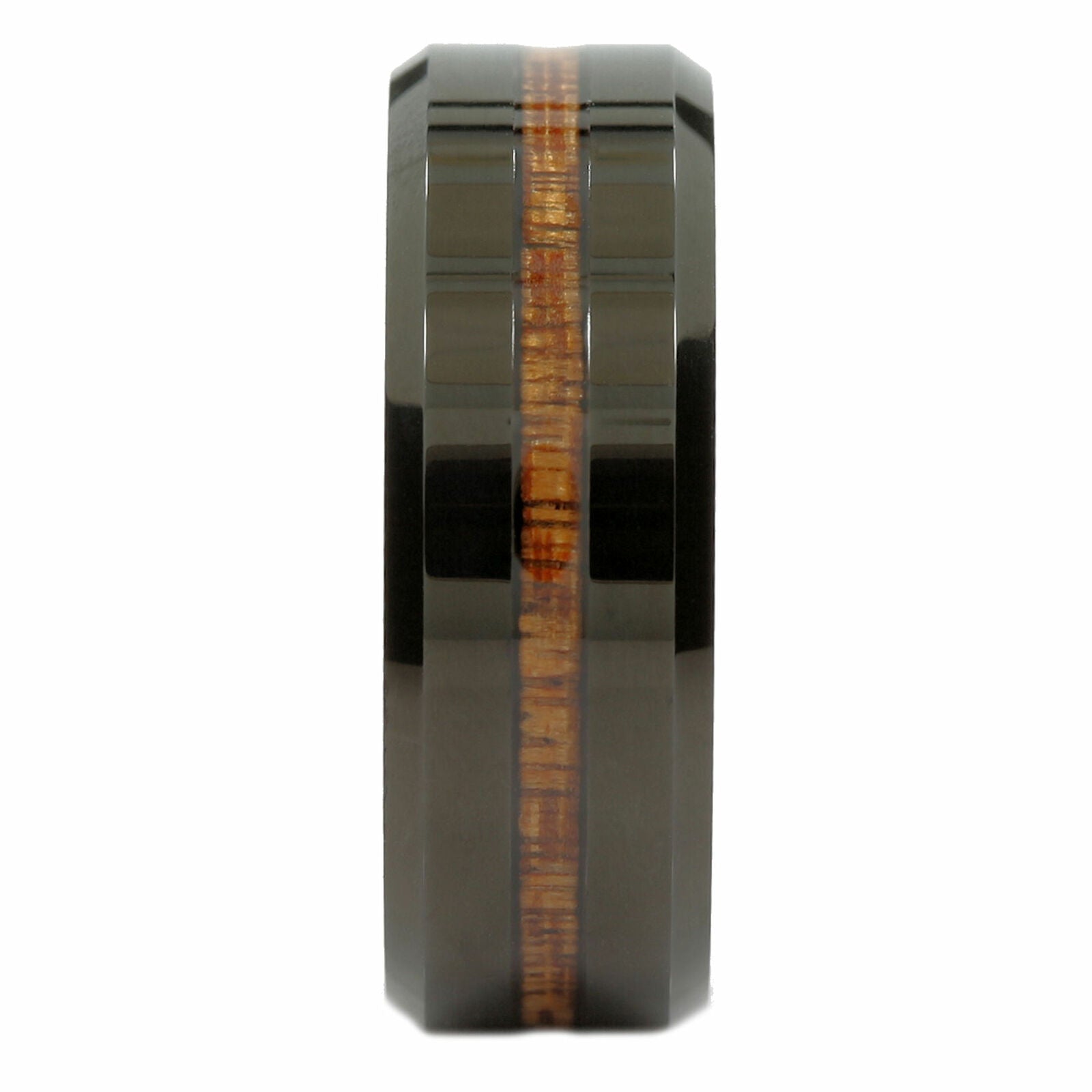 8mm Tungsten Carbide Wedding Band Black Plated Koa Wood Inlay Ring