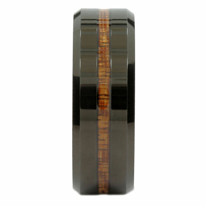 8mm Tungsten Carbide Wedding Band Black Plated Koa Wood Inlay Ring