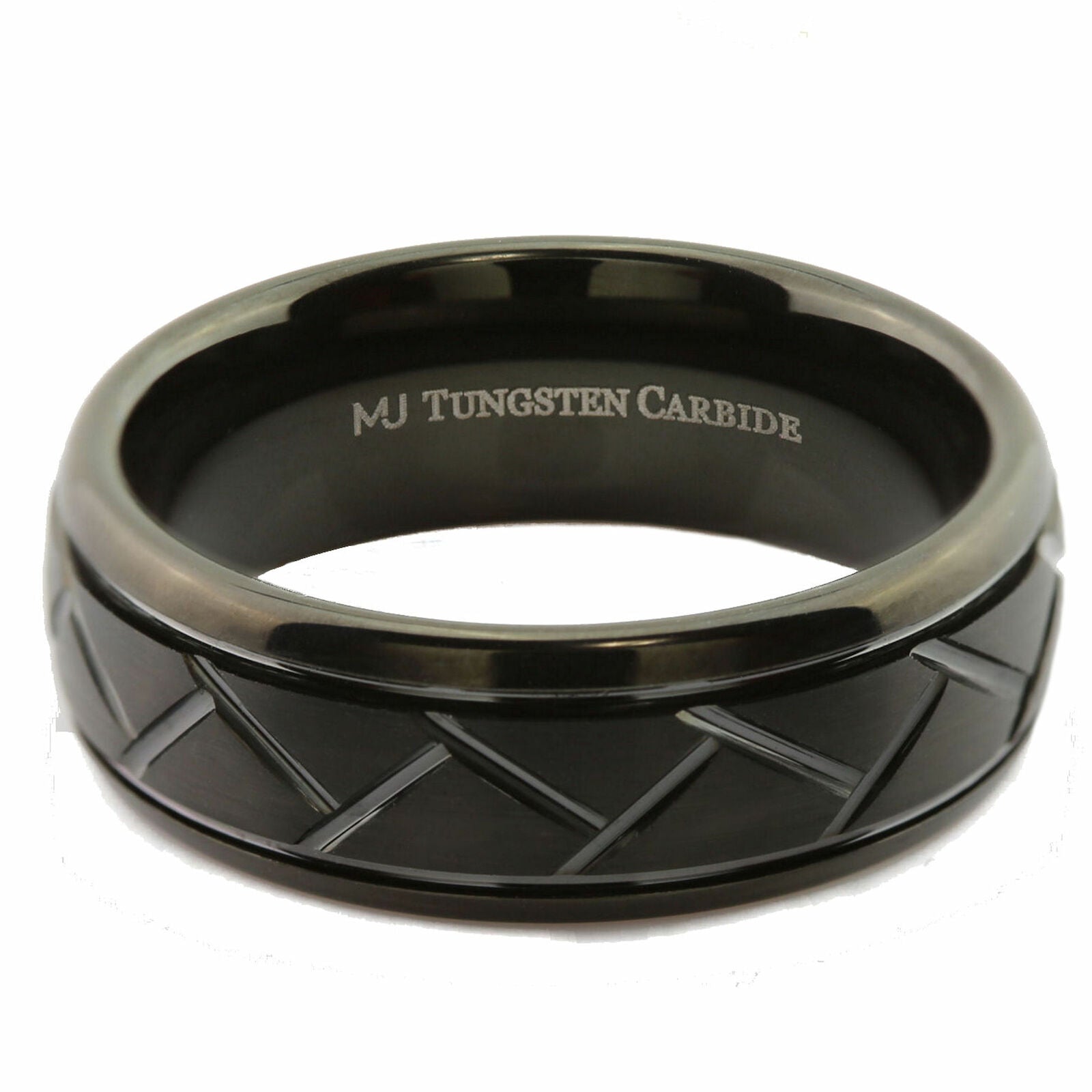 Tungsten Carbide 8mm Band Hand Crafted Brushed Black Plated Ring