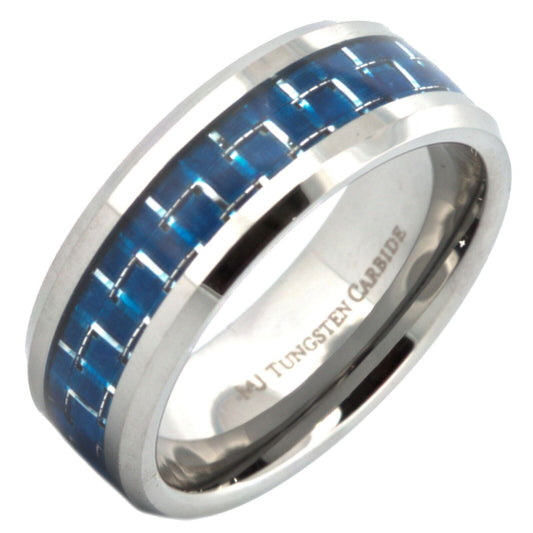 Tungsten Carbide Ring Black Carbon fiber Inlay Wedding Band 6mm 8mm black blue