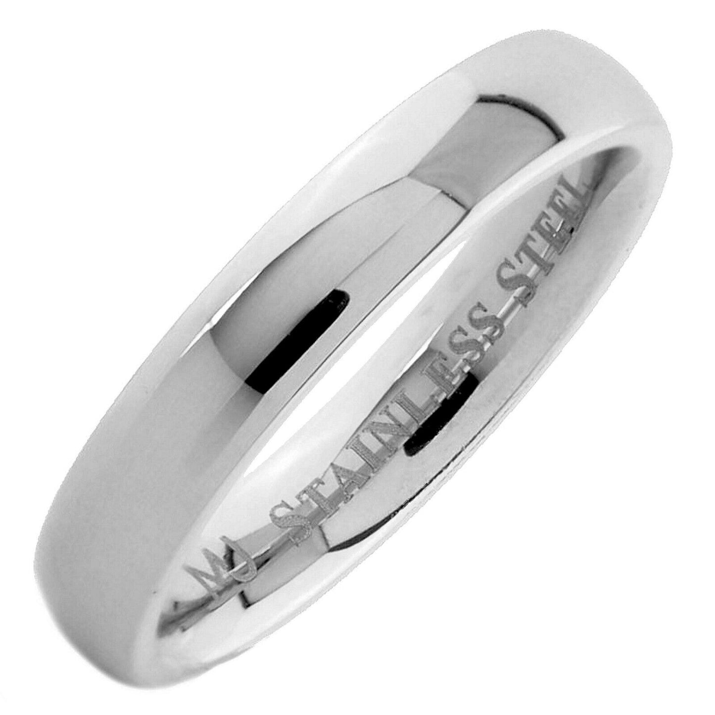 Gold, Rose Gold or Polished 4 or 6mm Stainless Steel Band Half Dome Ring