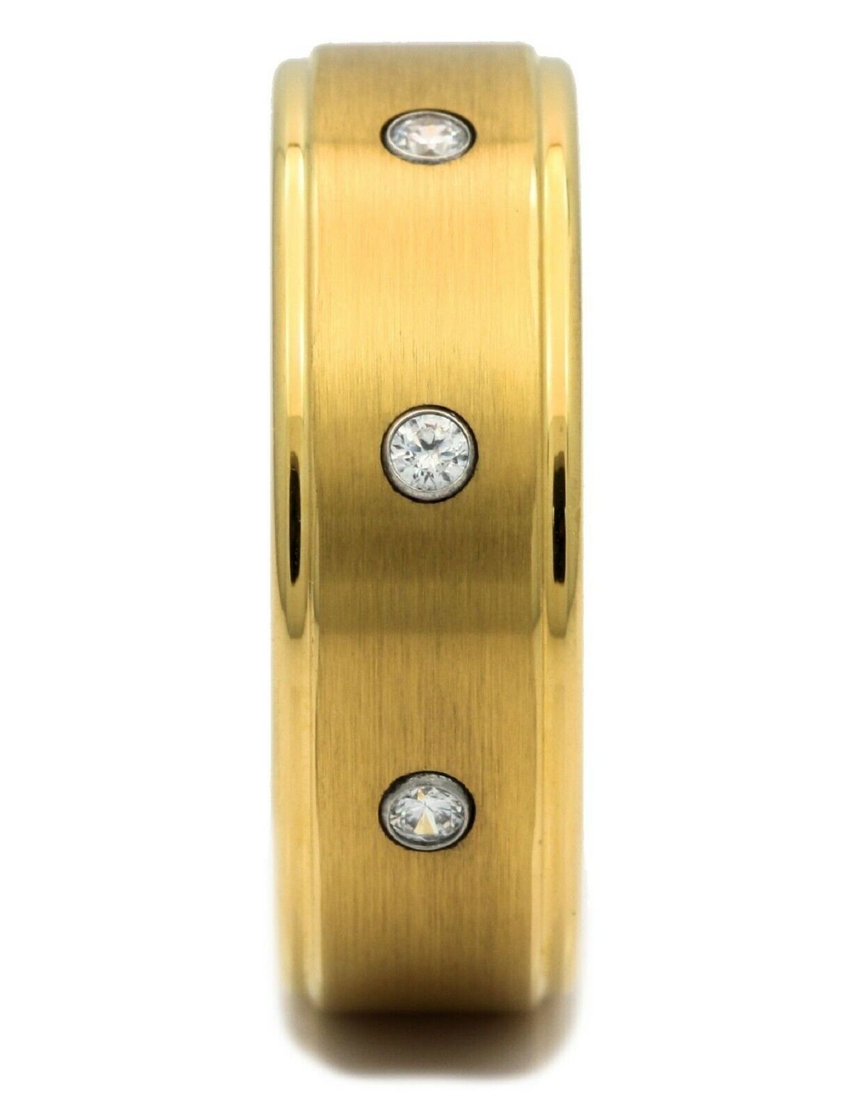 8mm Tungsten Carbide Wedding Ring 3 CZ Brushed Center Polished Edges