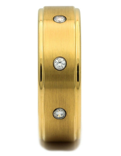8mm Tungsten Carbide Wedding Ring 3 CZ Brushed Center Polished Edges