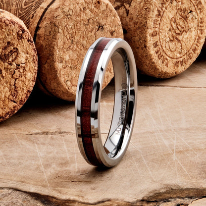 4mm Tungsten Carbide Koa Wood Inlay Black Plated or Polished Wedding Ring