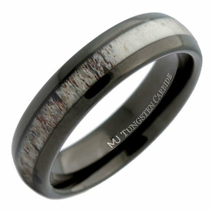 Choose From Black Plated or White Tungsten Carbide 6mm Deer Antler Inlay Ring