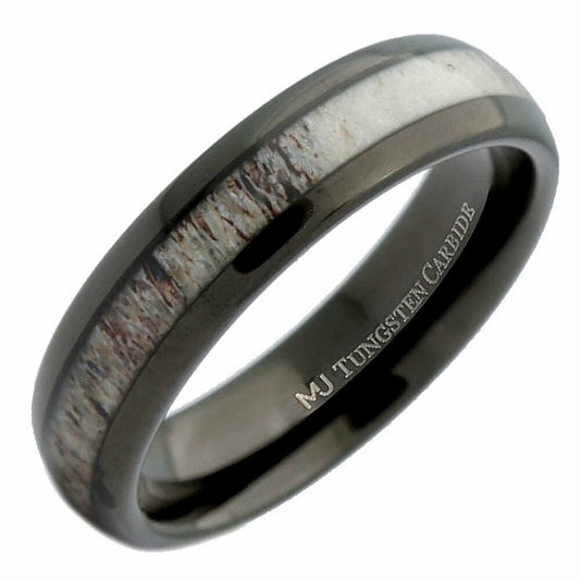 Choose From Black Plated or White Tungsten Carbide 6mm Deer Antler Inlay Ring