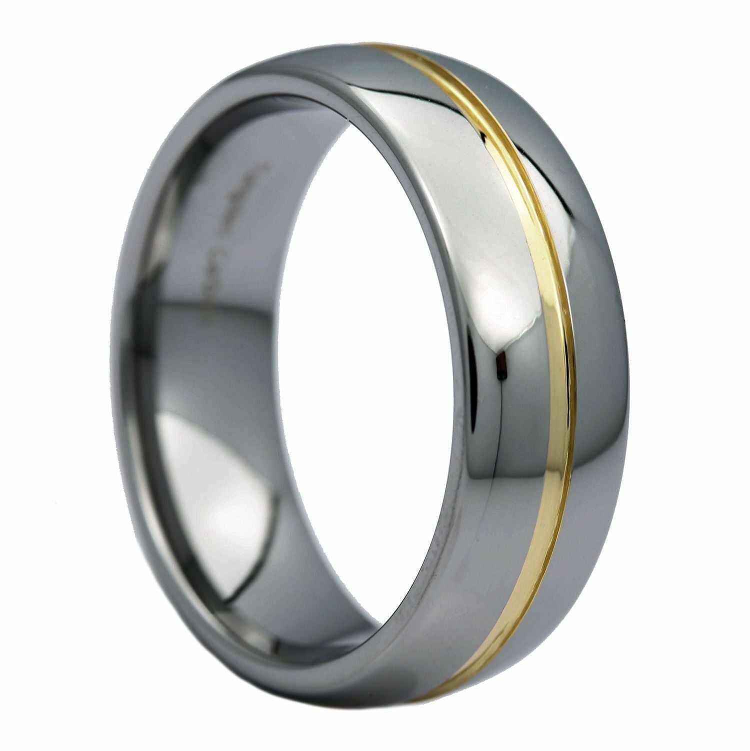 6mm or 8mm Gold Plated Center Groove Ring Tungsten Carbide High Polished Band