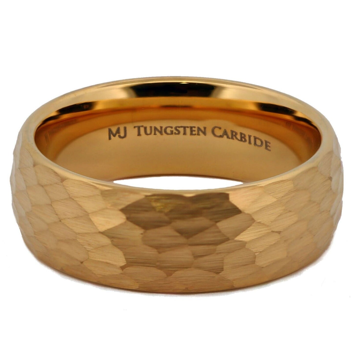 Tungsten Carbide 8mm Hammered Black Obsidian or Gold Plated Style Wedding Ring