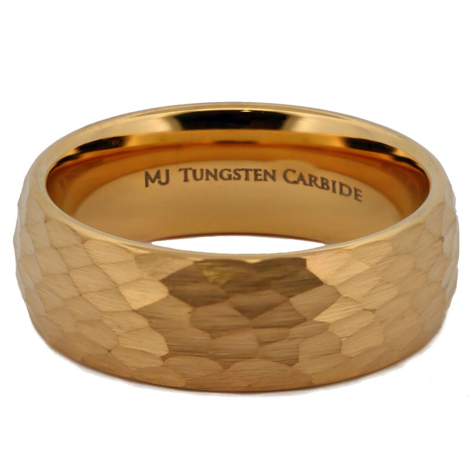 Tungsten Carbide 8mm Hammered Black Obsidian or Gold Plated Style Wedding Ring