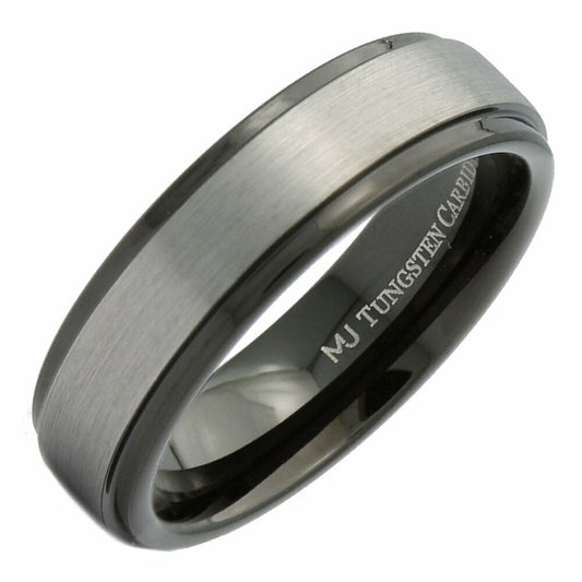 6 or 8mm Brushed Tungsten Carbide Wedding Band Plated Black Ring