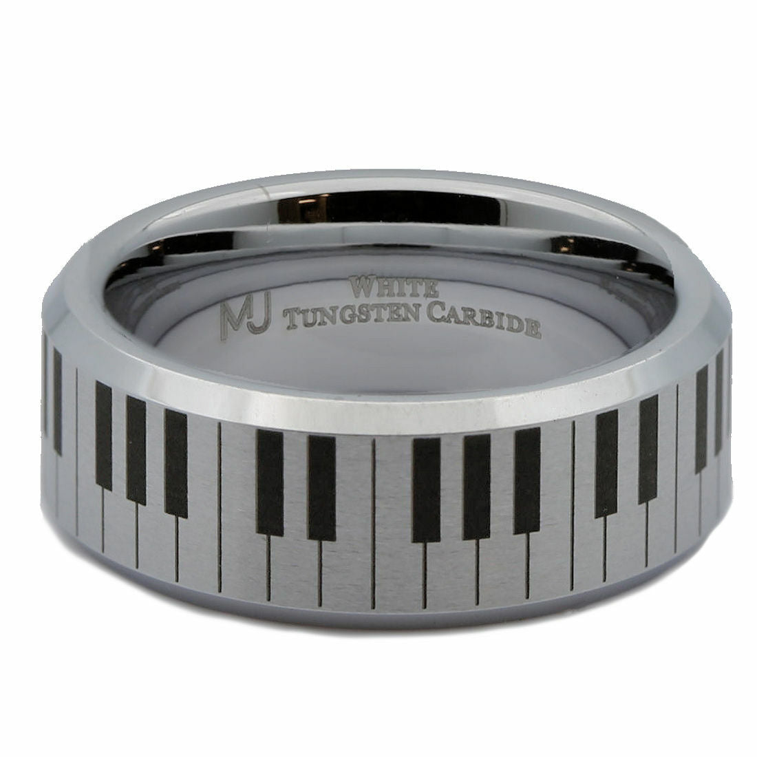 Piano Keyboard Ring White Tungsten Carbide 6mm or 8mm width comfort fit band