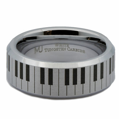 Piano Keyboard Ring White Tungsten Carbide 6mm or 8mm width comfort fit band