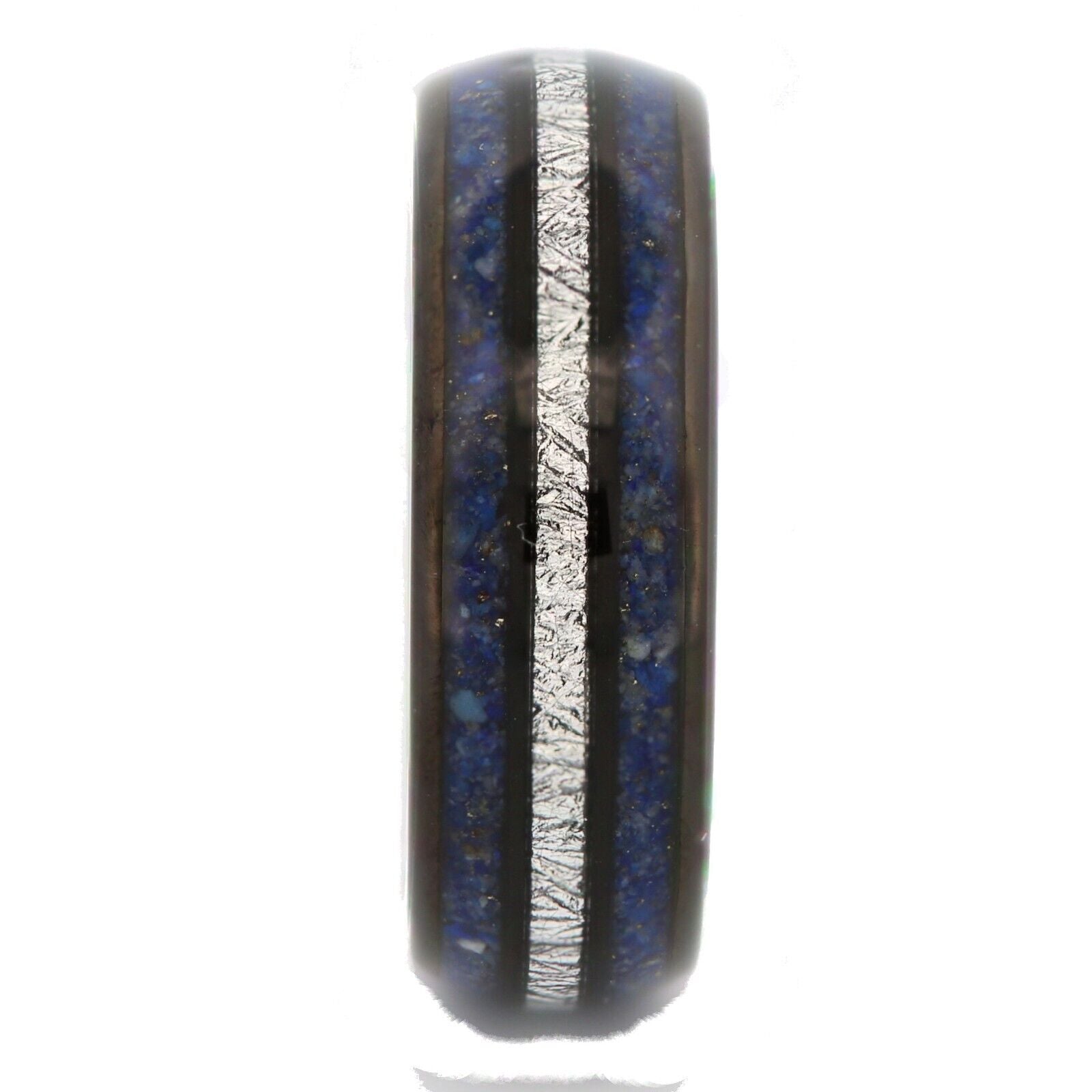 Tungsten Carbide 8mm Polished Finish with Lapis Lazuli and Faux Meteorite Inlay