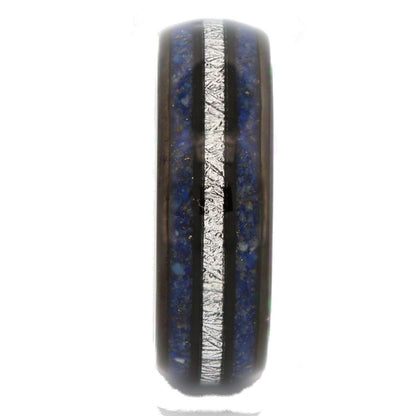 Tungsten Carbide 8mm Polished Finish with Lapis Lazuli and Faux Meteorite Inlay