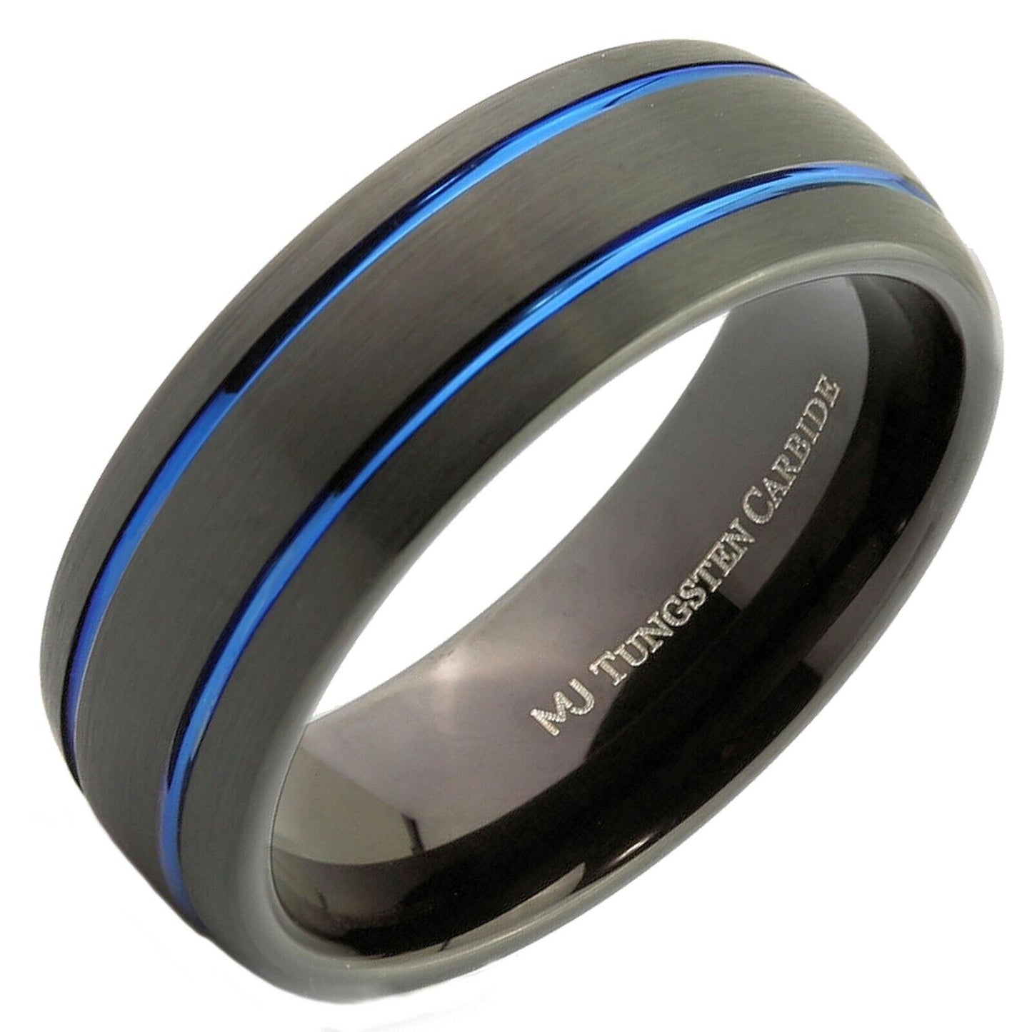 Black Plated Tungsten Carbide 6mm or 8mm Ring with Choice of Stripe Colors