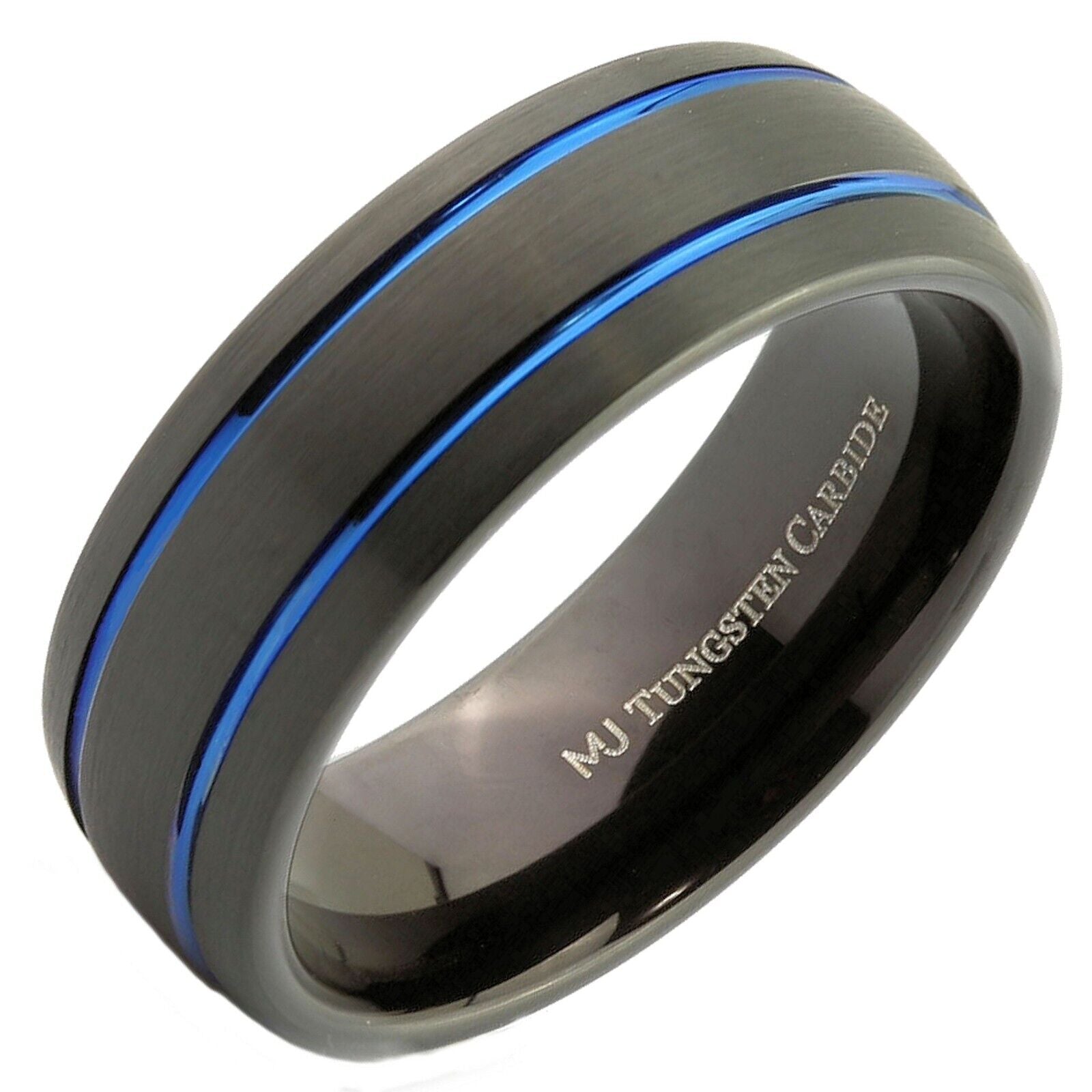 Black Plated Tungsten Carbide 6mm or 8mm Ring with Choice of Stripe Colors