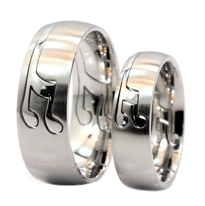 Musical Note Puzzle Ring 6mm 8mm  comfort fit 316L Surgical Stainless Steel Band
