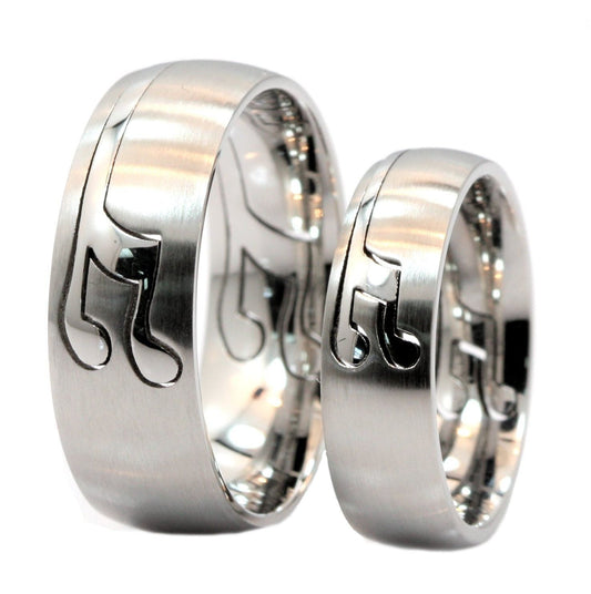 Musical Note Puzzle Ring 6mm 8mm  comfort fit 316L Surgical Stainless Steel Band