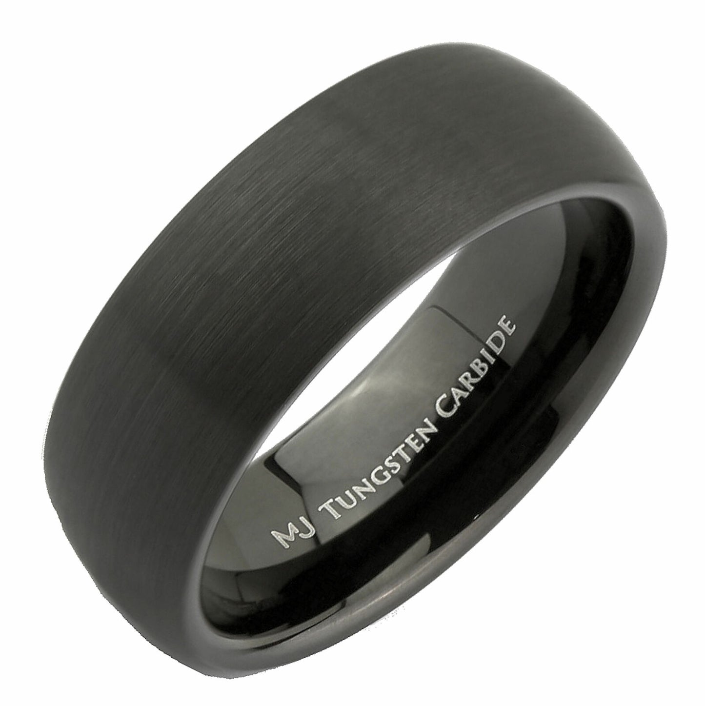 Black Plated Tungsten Carbide Half Dome Design 6mm or 8mm Wedding Band Ring
