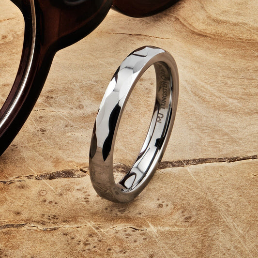 Tungsten Carbide 3mm Geometric Multi Faceted Band Polished Finish Ring