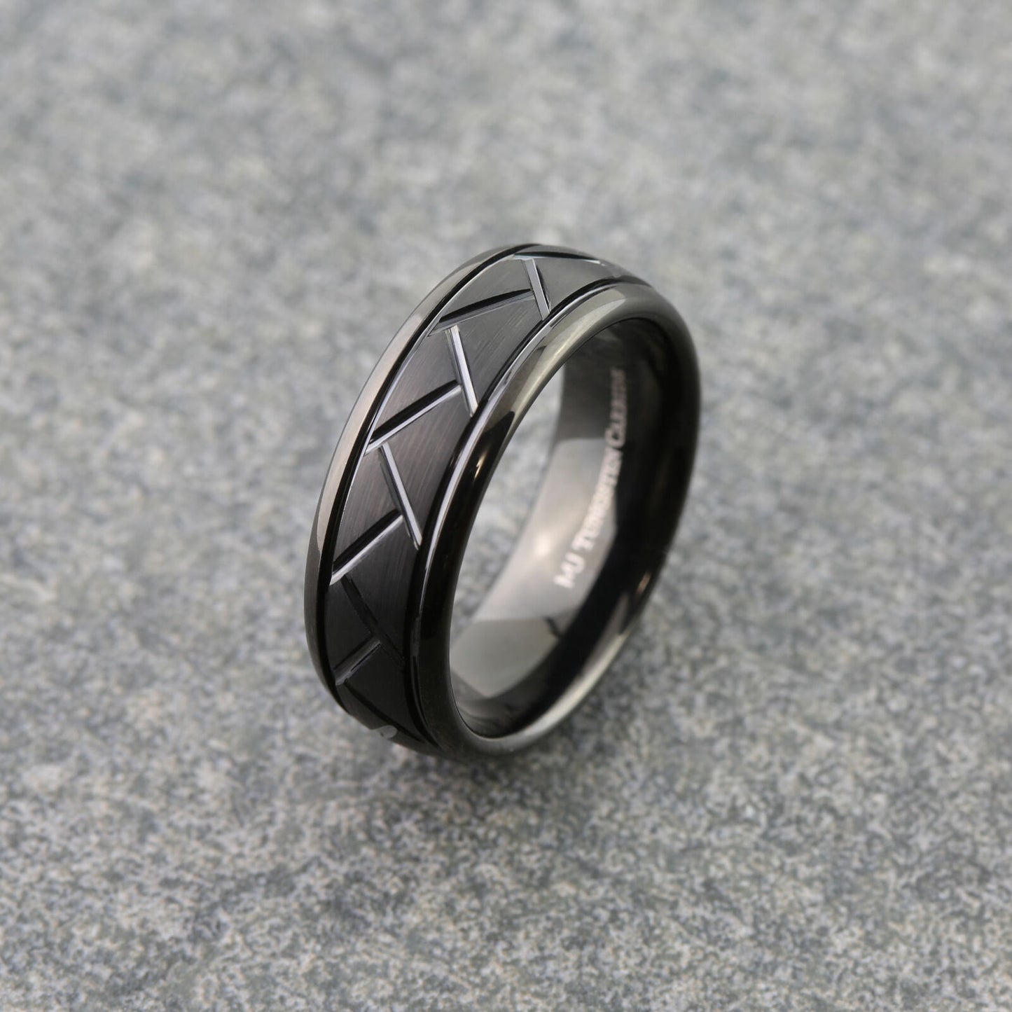 Tungsten Carbide 8mm Band Hand Crafted Brushed Black Plated Ring