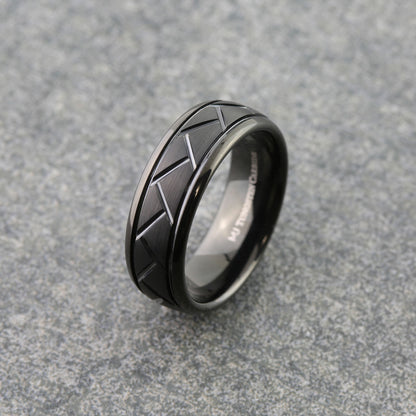 Tungsten Carbide 8mm Band Hand Crafted Brushed Black Plated Ring