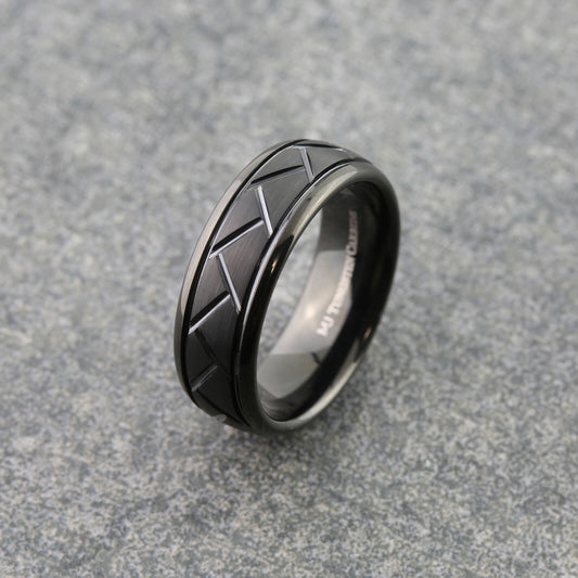 Tungsten Carbide 8mm Band Hand Crafted Brushed Black Plated Ring