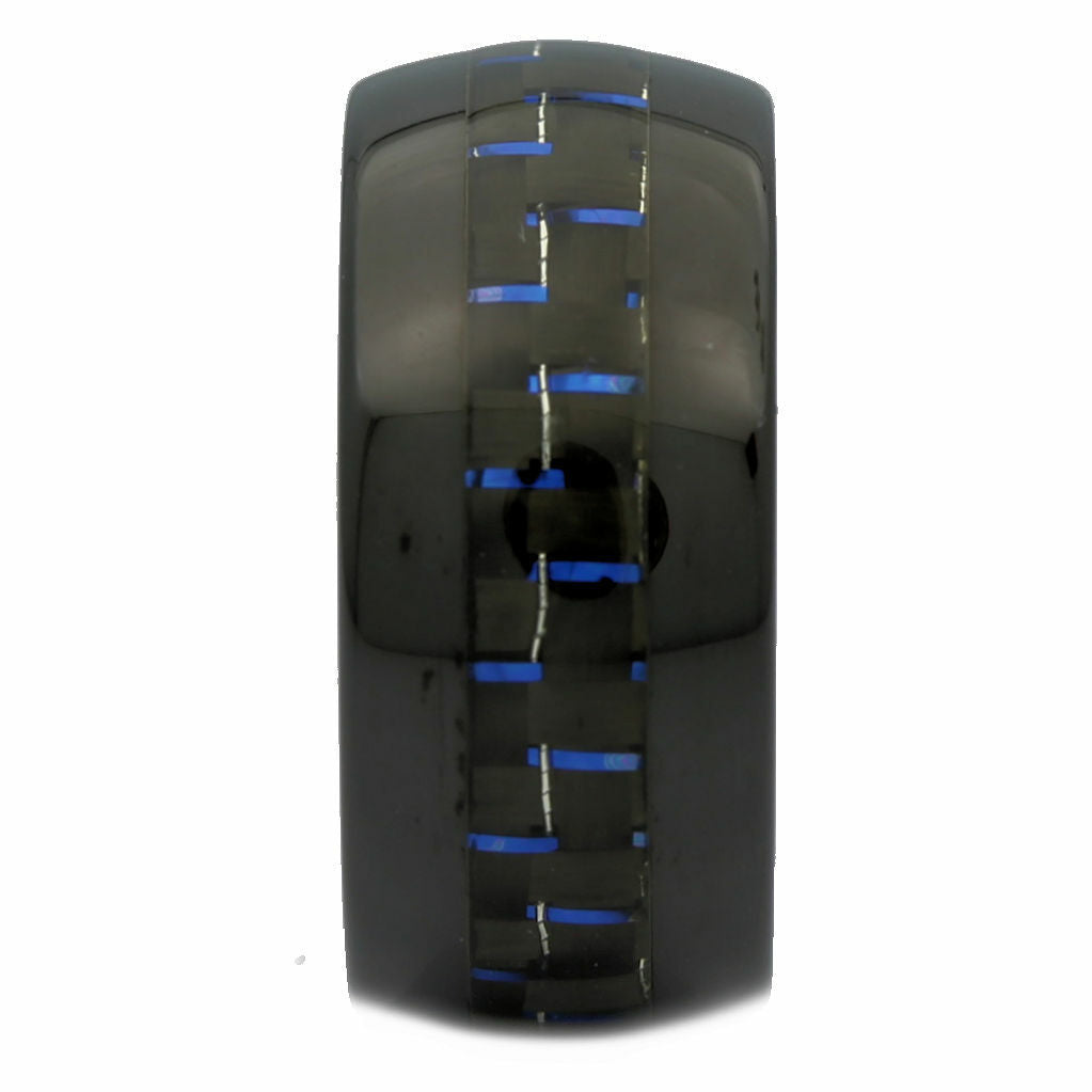 Tungsten Carbide Black Plated 8 or 10mm with Black/Blue Carbon Fiber Inlay Ring