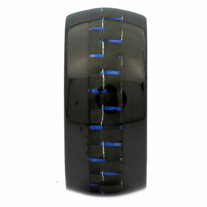 Tungsten Carbide Black Plated 8 or 10mm with Black/Blue Carbon Fiber Inlay Ring