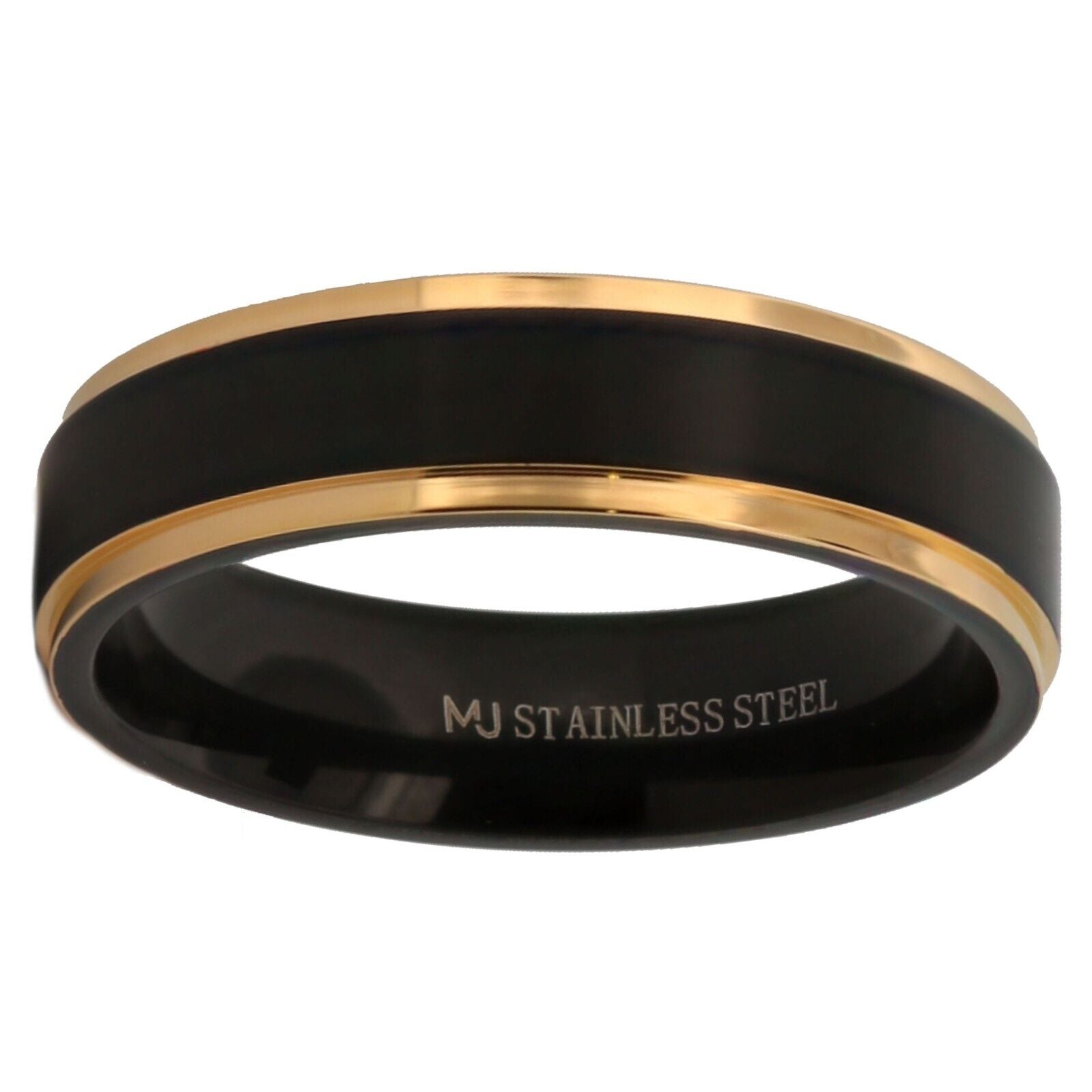 Bushed Stainless Steel 6mm or 8mm Black Plated Drop Down Edges Gold or Rose Gold