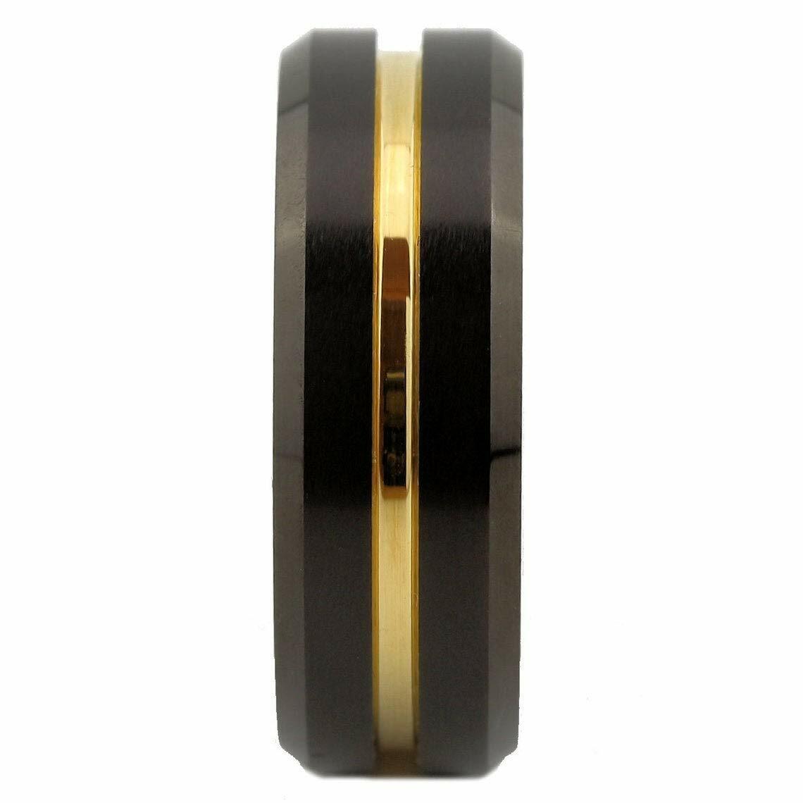 Tungsten Carbide 8mm Wedding Band Black Plated with Gold Plated Center Ring