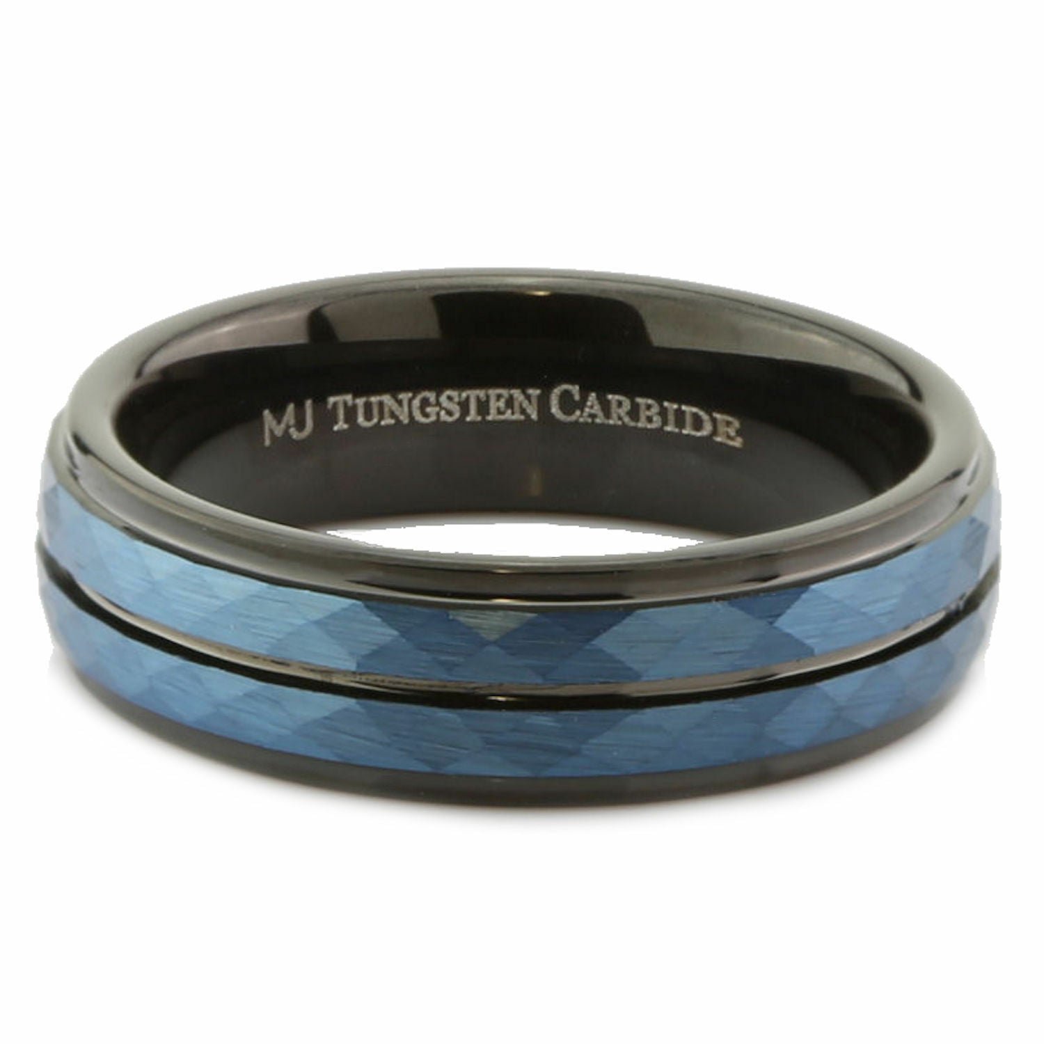 Tungsten Carbide 6 or 8mm Wedding Band Hammered Black and Blue Plated Ring